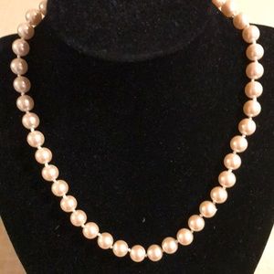 Elegant Faux White Bridal pearl necklace with a gold tone hook clasp